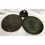 A 19th century Dante bronze plaque together with a bronze dish depicting a tennis player and a