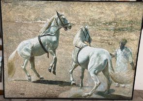 Eqbal Medhi Horses Oil on Canvas Signed 122 x 91cm