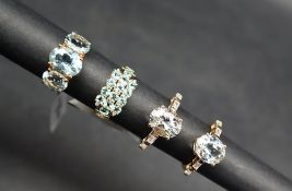 Gemporia - A 9ct gold aquamarine and white zircon ring, set with 3.