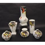 A pair of Shelley Balloons and Flashes pattern squat bulbous vases pattern number 8575,
