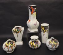 A pair of Shelley Balloons and Flashes pattern squat bulbous vases pattern number 8575,