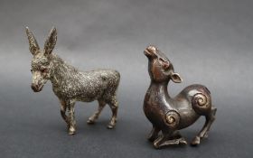 A cold painted bronze model of a donkey, 6.