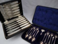 A set of twelve Victorian silver tea spoons with matching caddy spoon, Sheffield 1868,