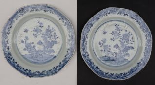 A pair of Chinese blue and white porcelain plates the rim decorated with butterflies,