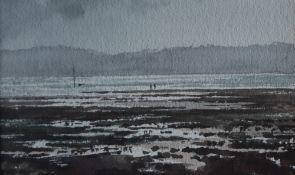 Gareth Thomas Light over Swansea Foreshore Watercolour Label verso 15 x 25cm ***Artists Resale