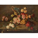 S Penn Still life study of a basket of flowers Oil on canvas Signed 75 x 101cm CONDITION