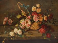 S Penn Still life study of a basket of flowers Oil on canvas Signed 75 x 101cm CONDITION