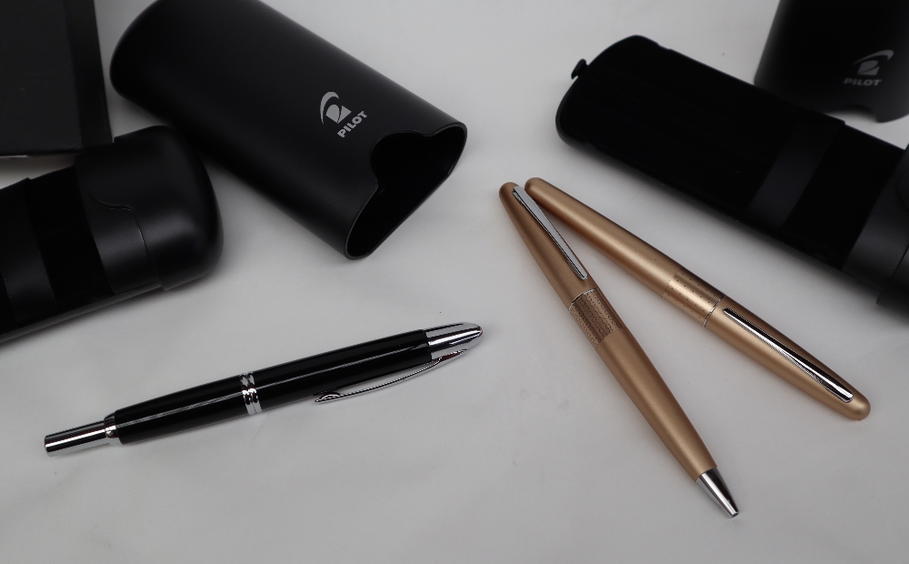 A Pilot capless fountain pen in black with chrome mounts,