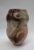 A smoked and polished red ware tea jar of double gourd form, possibly Sado Island,