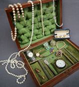 A silver open faced pocket watch together with faux pearls, wristwatch,