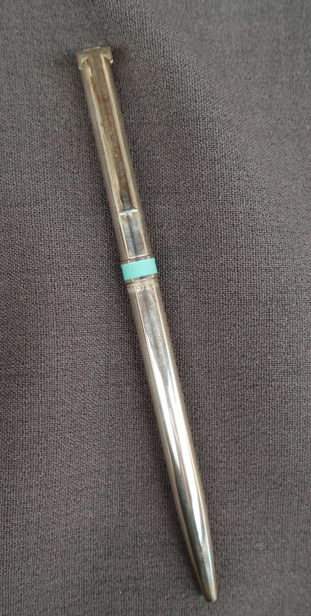 A Tiffany and Co silver ballpoint pen with T clip and turquoise band, - Image 3 of 4