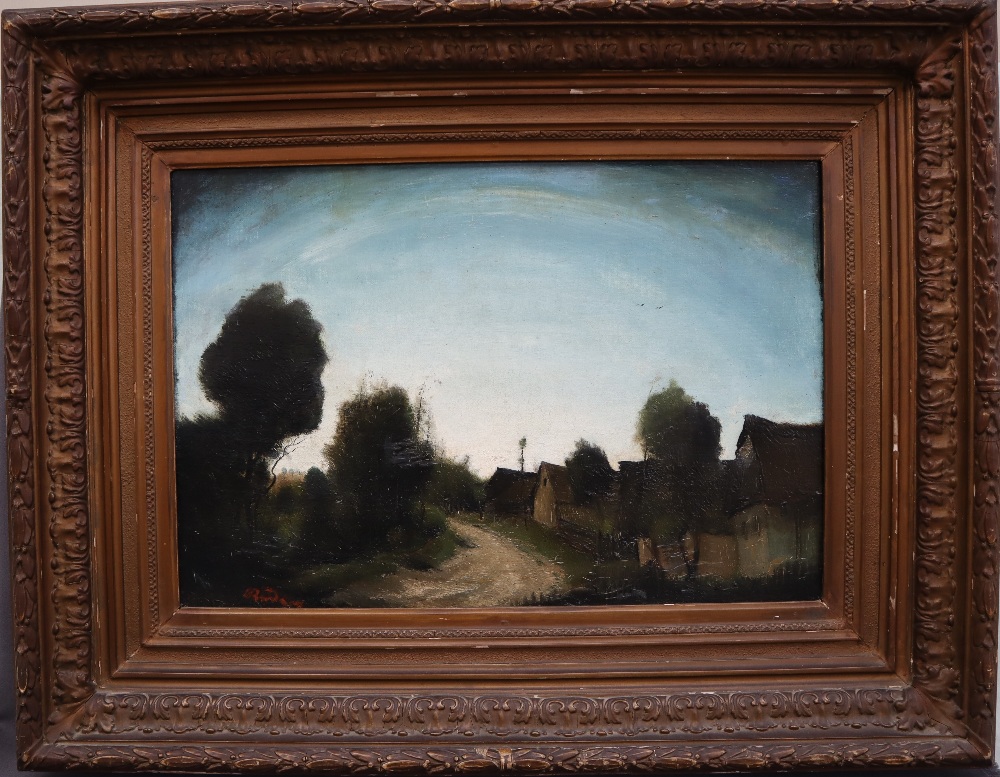 Gyula Rudnay A village scene Oil on canvas Signed Label verso 43 x 63cm - Image 2 of 6