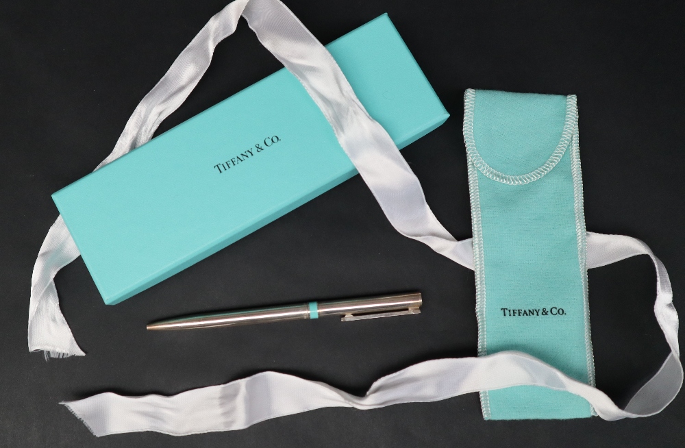 A Tiffany and Co silver ballpoint pen with T clip and turquoise band, - Image 2 of 4