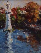 David Griffiths R.C.A Roath Lake, Cardiff Oil on board Signed 33.5 x 25.