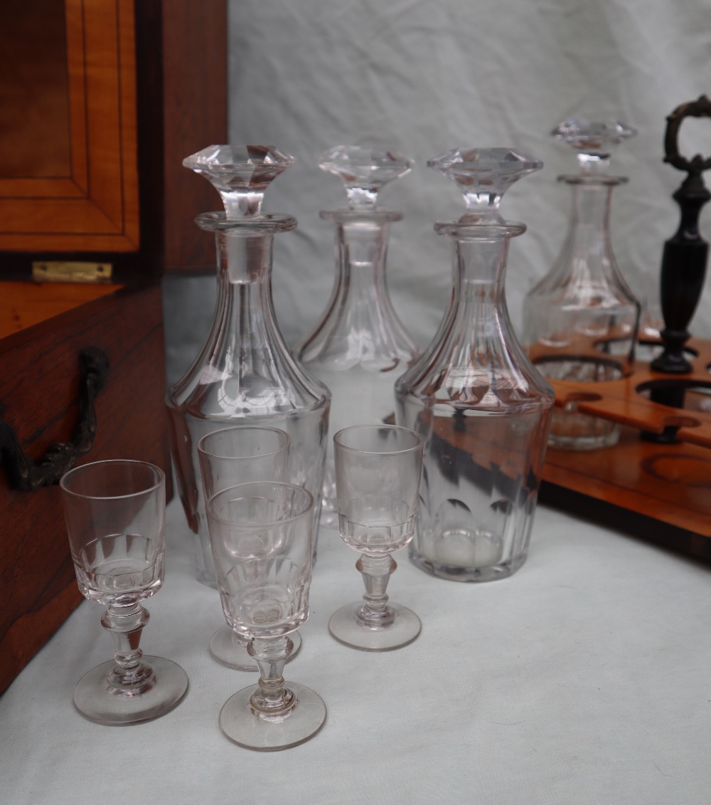 A Victorian rosewood liquer tantalus of square form, - Image 4 of 9
