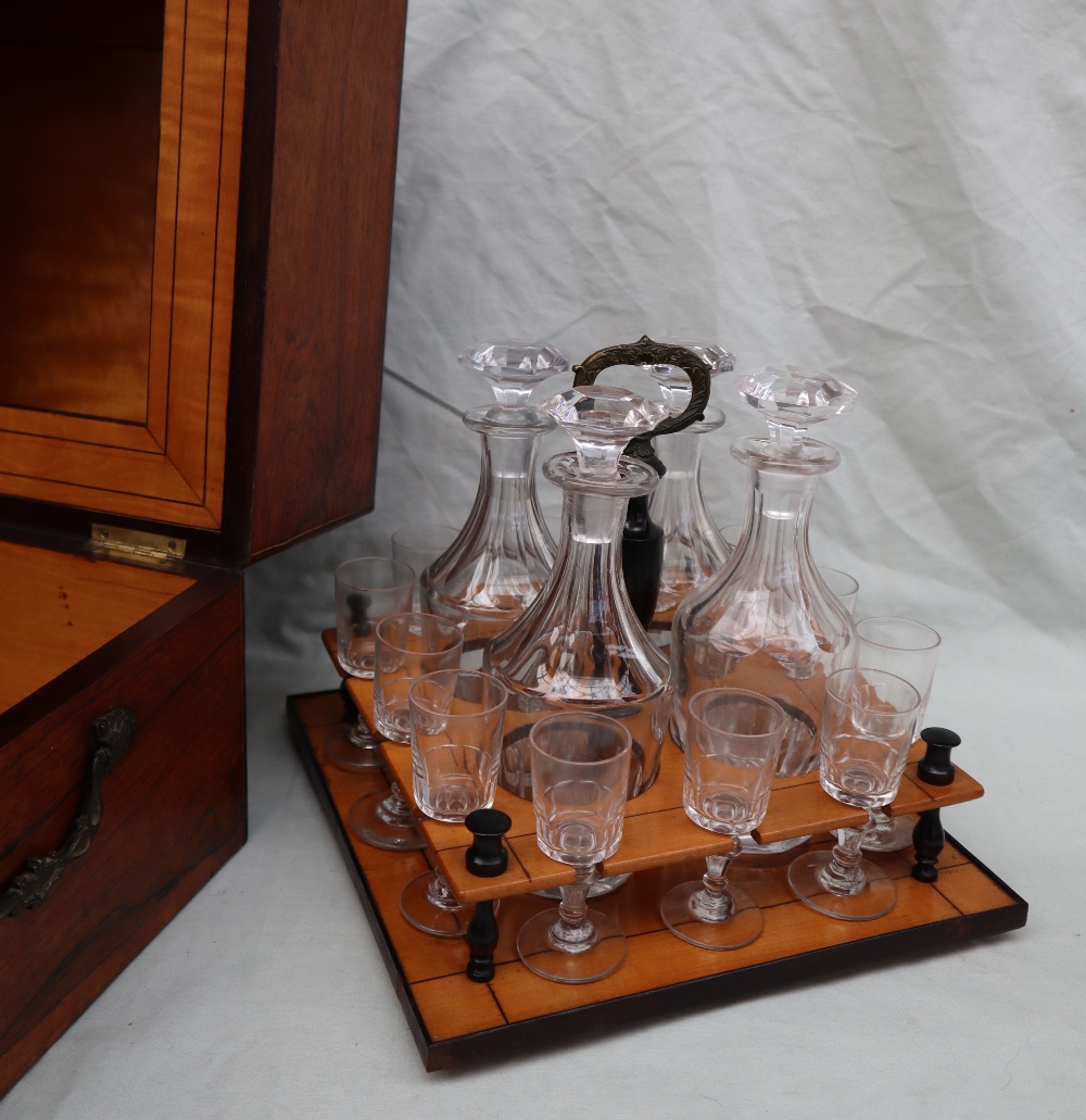 A Victorian rosewood liquer tantalus of square form, - Image 3 of 9