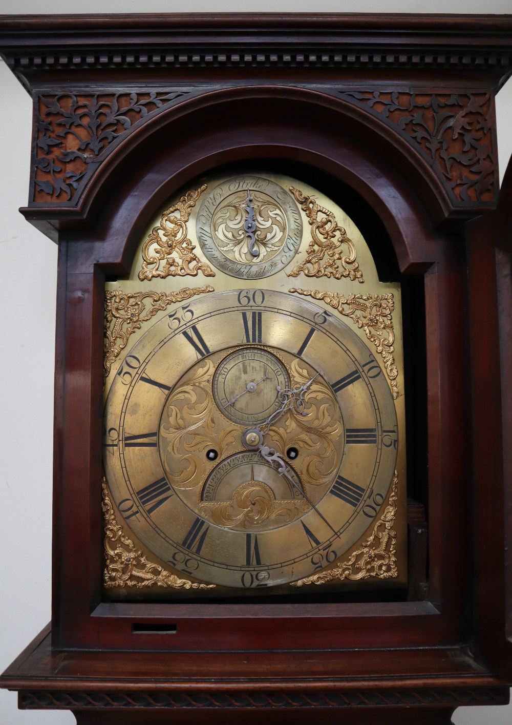 An 18th century mahogany Longcase clock, the hood with a moulded dentil cornice, - Image 2 of 11