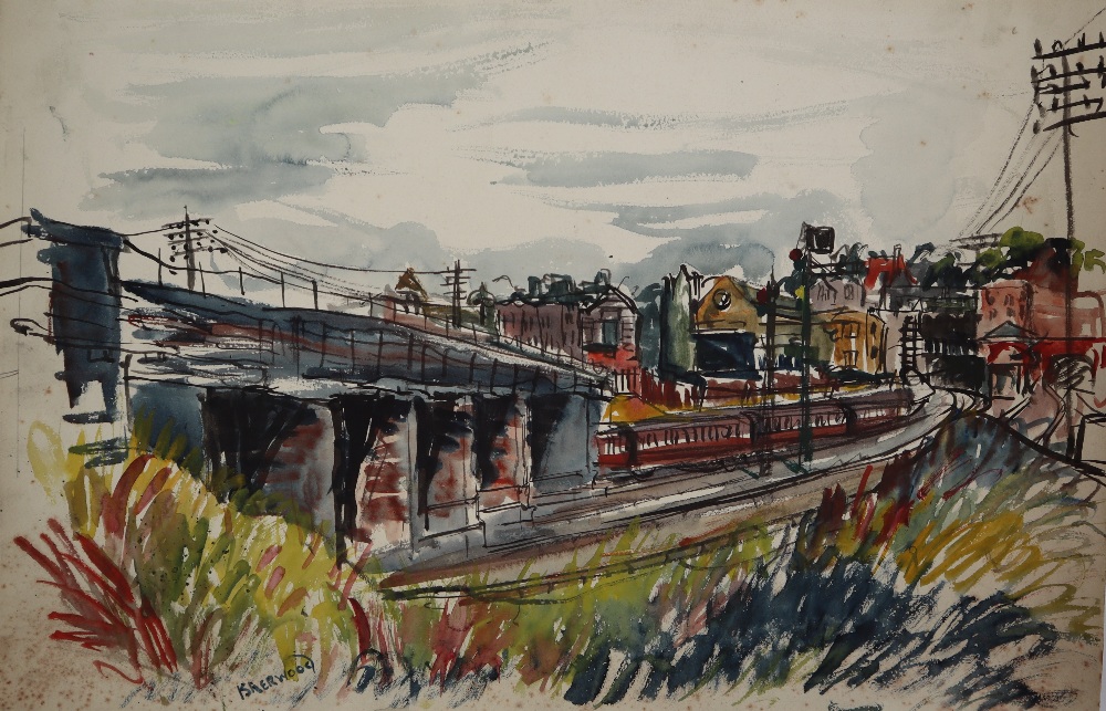 Attributed to James Lawrence Isherwood Railway Junction Mixed media 38cm x 57cm Signed - Image 2 of 3