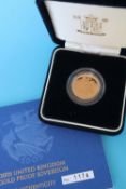 An Elizabeth II gold proof sovereign, dated 2005,