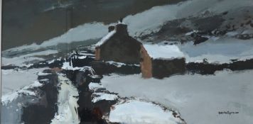 Donald McIntyre Winter farm, Deinolin Oil on board Signed 39 x 79.