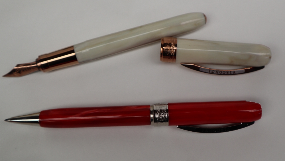 A Visconti Rembrandt white marbled fountain pen together with a Visconti Rembrandt red marbled - Image 2 of 2