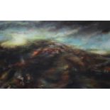 Iwan Gwyn Parry Burning gorse with distant Light Oil on canvas Martin Tinney Gallery label verso