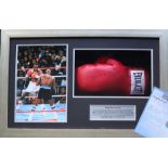 Sugar Ray Leonard a framed montage, including a signed boxing glove and an action photograph,