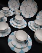 An Aynsley Blue Butterfly pattern part tea set, pattern number B 13222, comprising six tea cups,