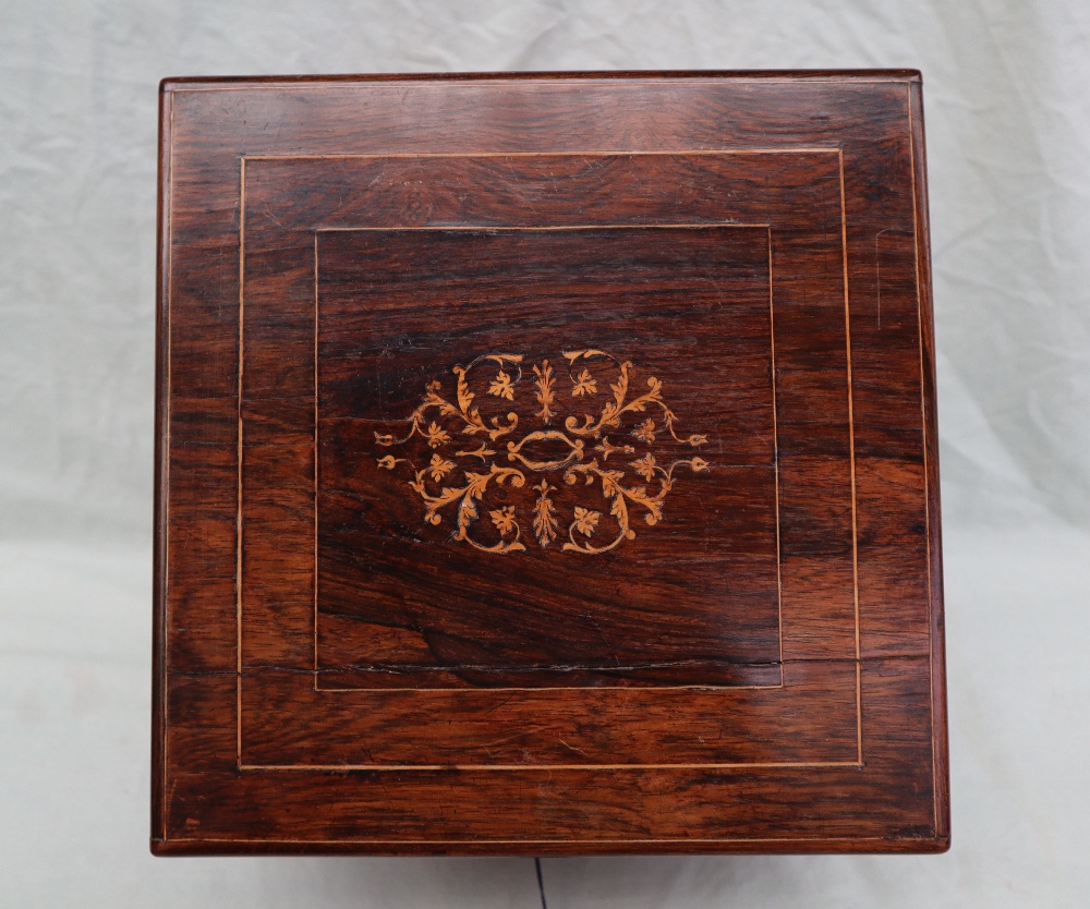 A Victorian rosewood liquer tantalus of square form, - Image 8 of 9