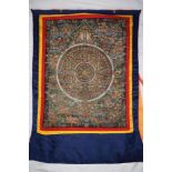 A Tibetan Mandala, decorated with numerous figures, horses dragons etc,