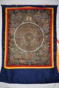 A Tibetan Mandala, decorated with numerous figures, horses dragons etc,