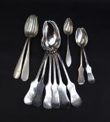 A set of six continental white metal table spoons, together with a matching pair of tea spoons,