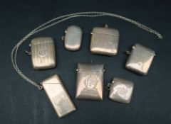 An Edward VII silver vesta case of rectangular form, initialled, Birmingham, 1902,