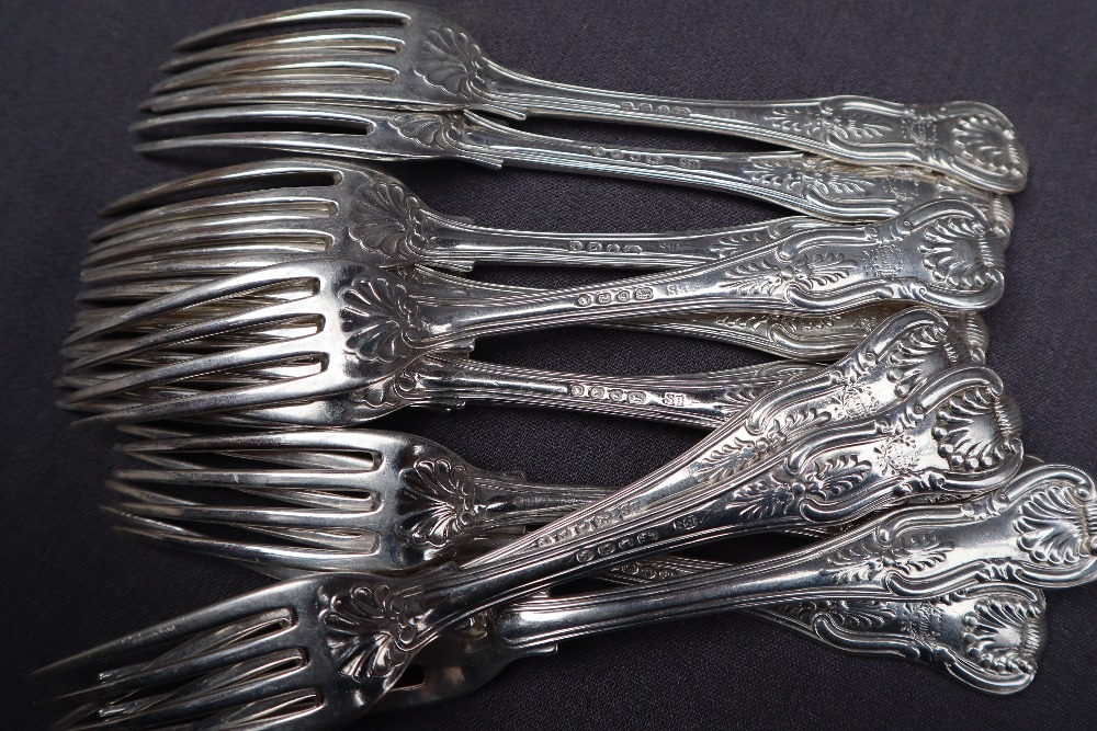 A Victorian kings pattern silver part flatware service comprising eight table spoons, - Image 6 of 7