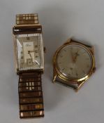 A gentleman's 9ct gold wristwatch, the rectangular dial with Arabic numerals inscribed Elco,