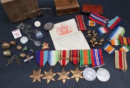 A set of six World War II medals including The 1939-1945 Star, The Atlantic Star,