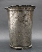 Emperor Francis Joseph I of Austria pewter foot washing beaker, of flared tapering form,