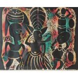 Wale Olajide Sango Festival Woodblock print Signed and titled in pencil to the margin 36 x 44.