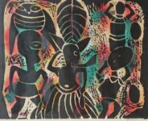Wale Olajide Sango Festival Woodblock print Signed and titled in pencil to the margin 36 x 44.