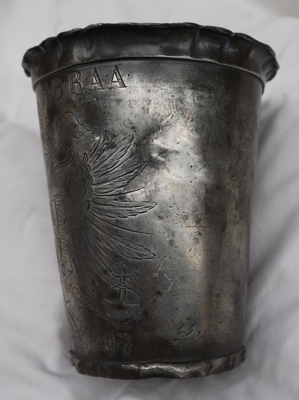 Emperor Francis Joseph I of Austria pewter foot washing beaker, of flared tapering form, - Image 3 of 15