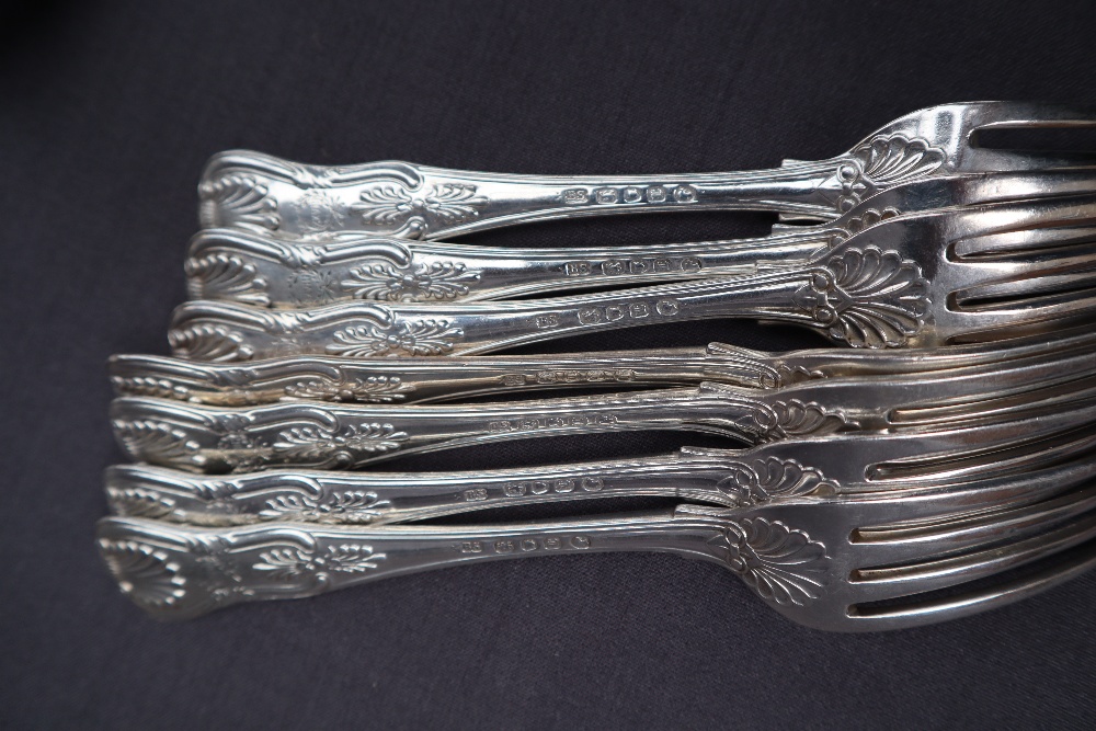 A Victorian kings pattern silver part flatware service comprising eight table spoons, - Image 4 of 7
