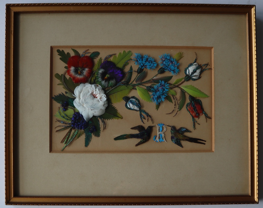 A montage of feathers, depicting flowers, leaves and birds, initialled JR, 18 x 11. - Image 2 of 4
