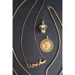 An 18ct gold pendant with an Egyptian head together with three 18ct gold chain and an 18ct gold