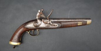 A Continental Belgian type flintlock sea service pistol, barrel length approx 22.