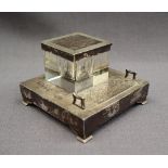 A George V silver desk standish, of square form, with an engine turned rim, Birmingham,