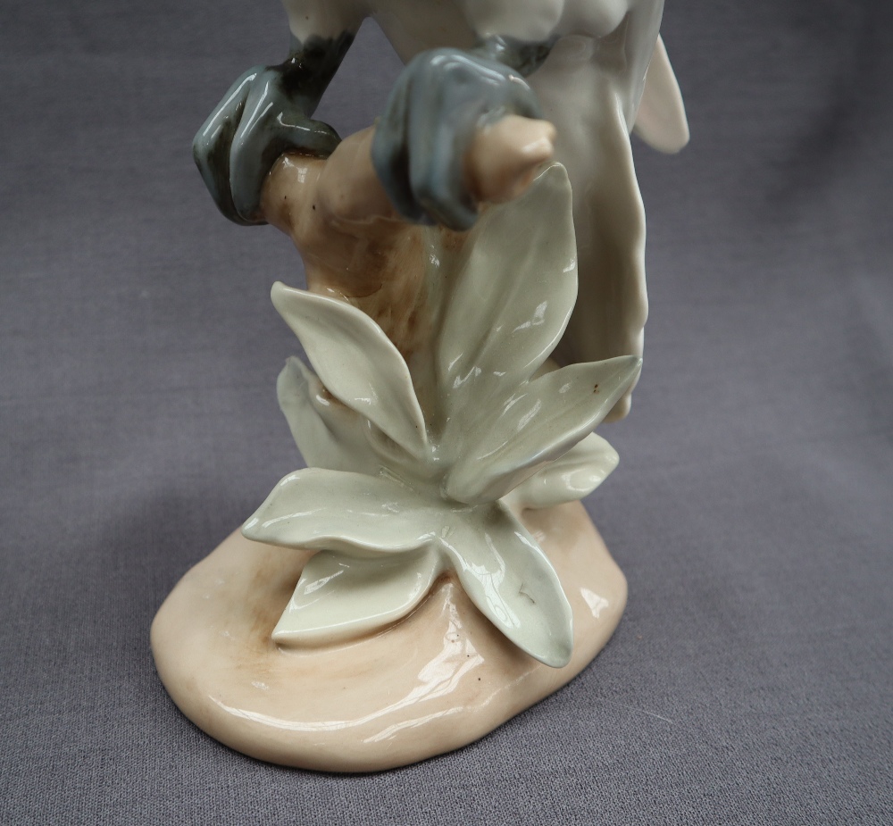 A Royal Dux porcelain figure of a cockatoo perched on a branch with leaves and an oval base, - Image 4 of 5