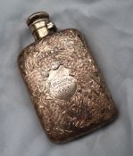 A Victorian silver hip flask, decorated with grapes and leaves, Birmingham, 1882,