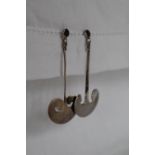 A pair of Georg Jensen silver drop earrings of double scroll form, marked 925S Denmark 372B Torun,