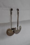 A pair of Georg Jensen silver drop earrings of double scroll form, marked 925S Denmark 372B Torun,