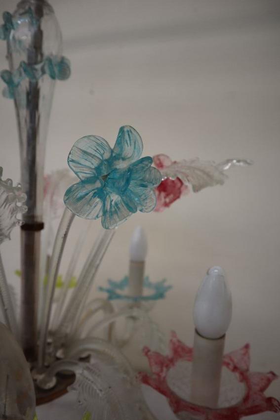 A Murano glass six branch chandelier with daffodil type flower heads and glass leaves radiating, - Image 4 of 7